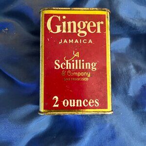SCHILLING Ginger Jamaica Spice Tin Vintage Red Yellow 2 Ounces 3.75in